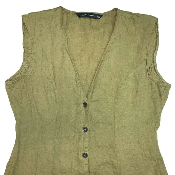 Zara Woman Buttoned Sleeveless Maxi Dress Large Lightweight V Neck Lagenlook - Picture 3 of 15